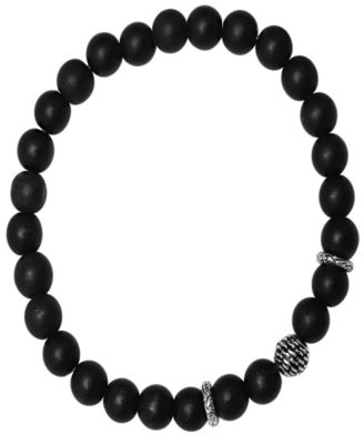 Men’s Sterling Silver and Black Lava Beaded Stretch Bracelet