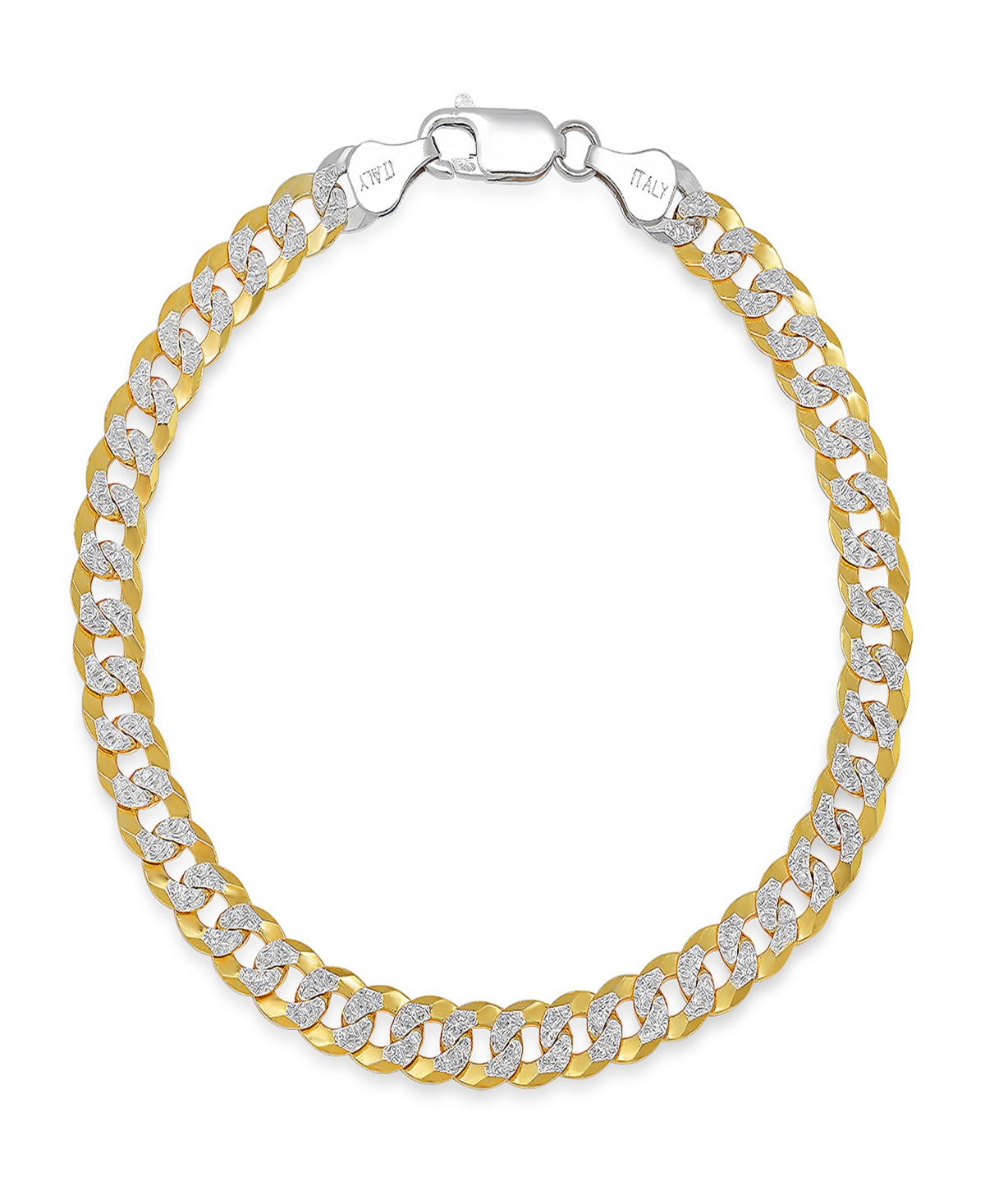 Unisex Two-Tone Sterling Silver and 18K Gold Plated Diamond Cut Curb Link Bracelet - Two Tone