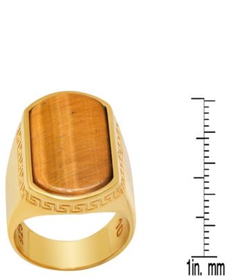 Men's 14K Gold Plated and Sterling Silver with Greek Key Accents Tiger Eye Ring