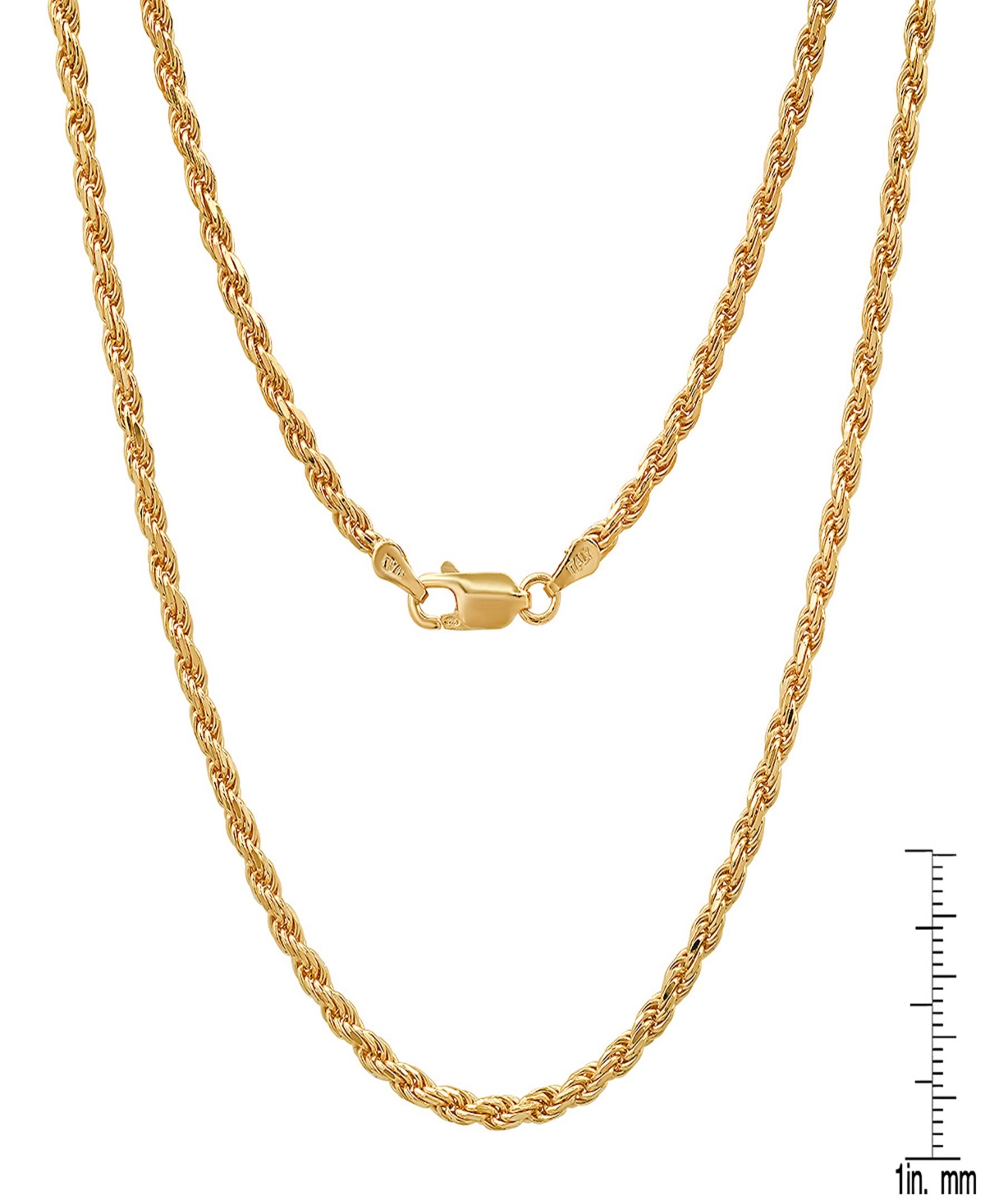Steeltime Unisex 14k Gold Plated Rope Chain Necklace