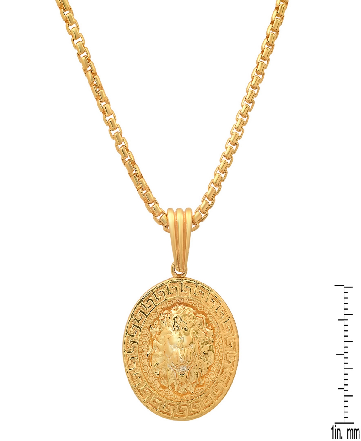 Steeltime Men's Sterling Silver Lion Head Round With Greek Key Accents Pendant Necklace