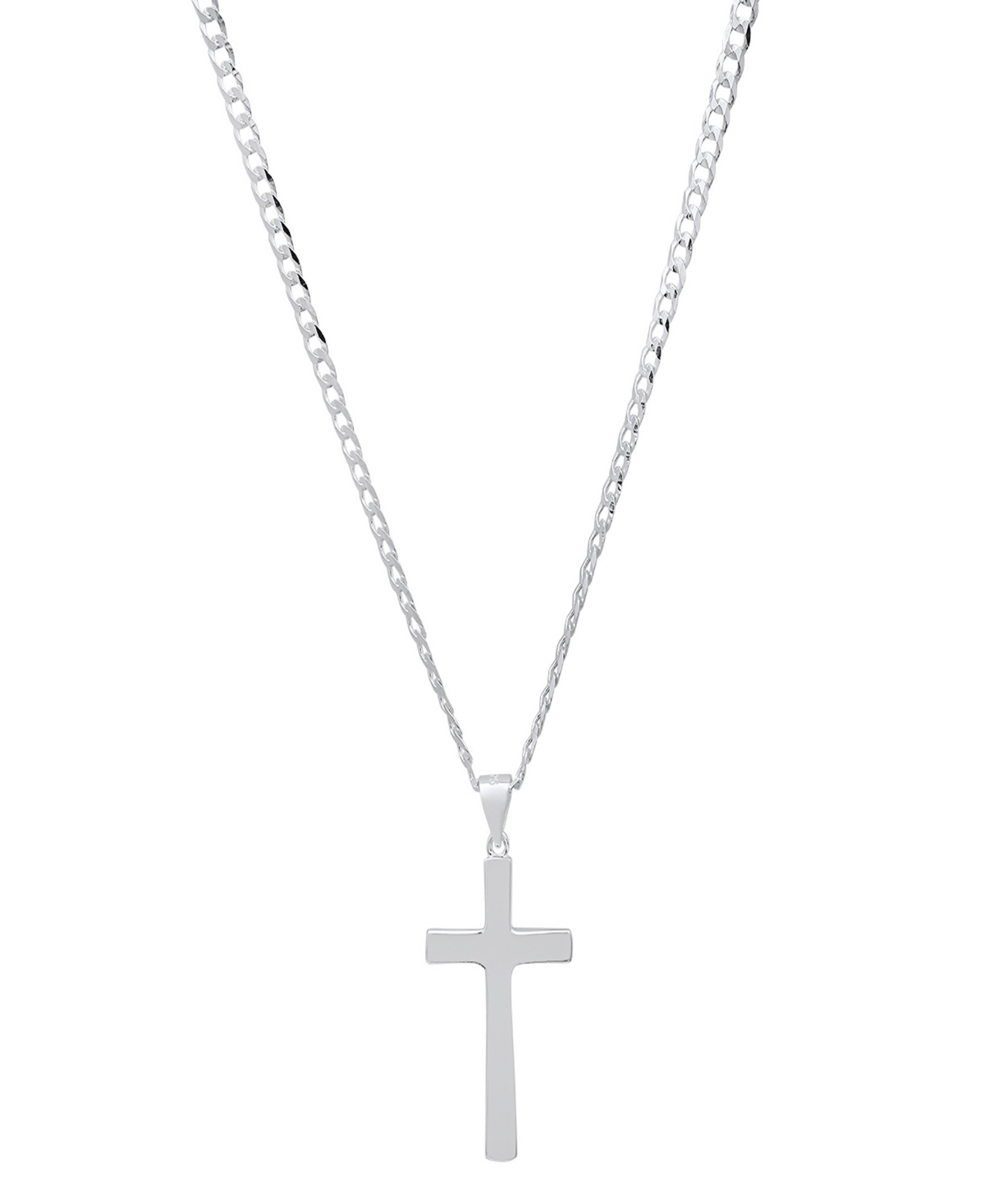 Steeltime Unisex Sterling Silver Cuban Superflat Chain And Cross Pendant Necklace