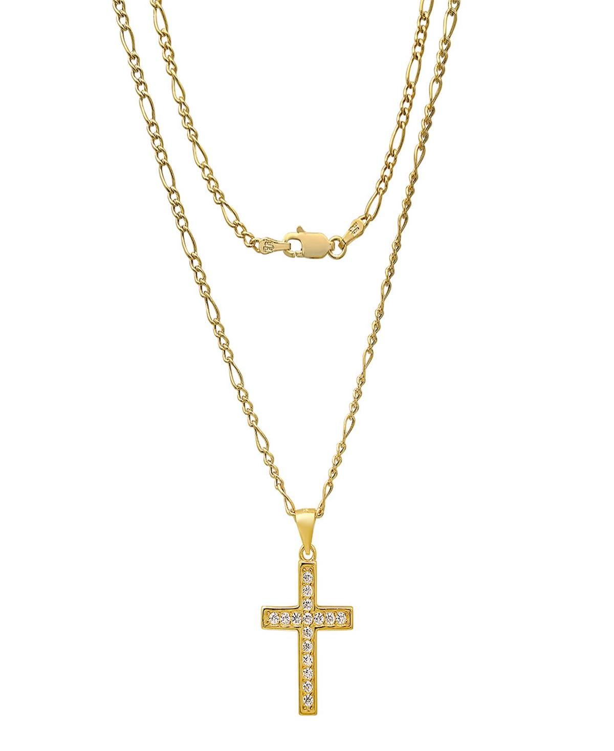 Unisex Gold-Plated Cross Pendant Figaro Chain Necklace - Gold