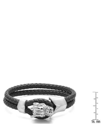 Men’s Black Braided Leather Bracelet with Stainless Steel Dragon Head Design