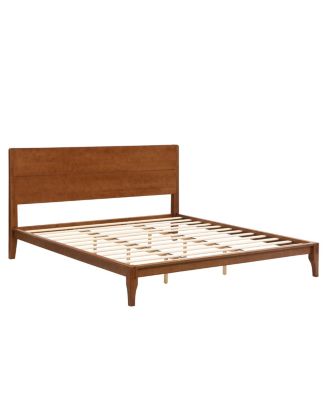 Mid-Century Modern King Size 12 Inch Bamboo Wood Platform Bed with Wood Slat Support, No Box Spring Needed, Easy Tool-Free Assembly
