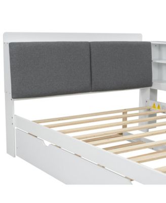 Wood Full Size platform bed with Trundle, Shelves and Storage Headboard