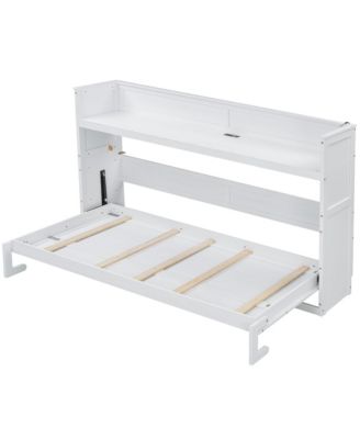 Twin XL Size Murphy Bed with Desk, LED Light and USB Charging Station