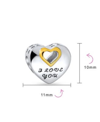 Valentine "I LOVE YOU" Heart Charm Bead Two-Tone Gold Plated Fits European Bracelet