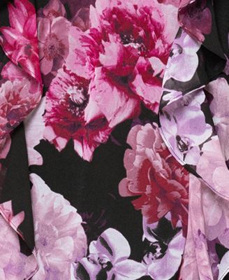 Women's Printed Asymmetrical Long-Sleeve Maxi Dress