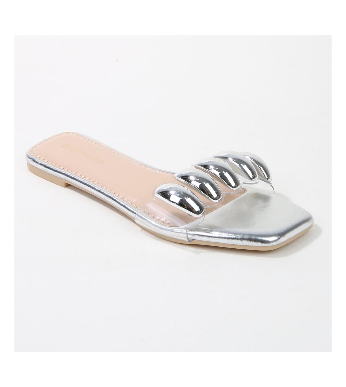 Kiki Embellished Cleat Strap Slides - Silver