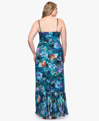 Plus Size Printed Ruffled Sleeveless Maxi Dress