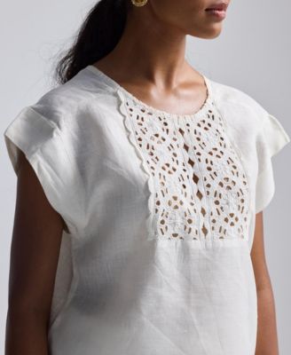 Women's Boxy Top with Embroidered Lace Detail