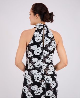 Women's Sequined Criss-Cross Halter Top