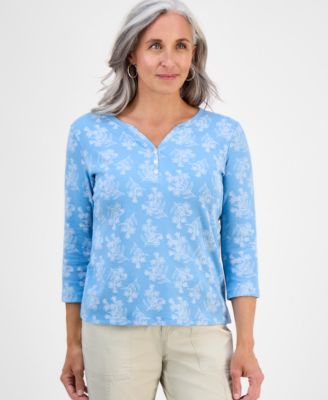Style & Co - Petite Lily-Print Henley Top