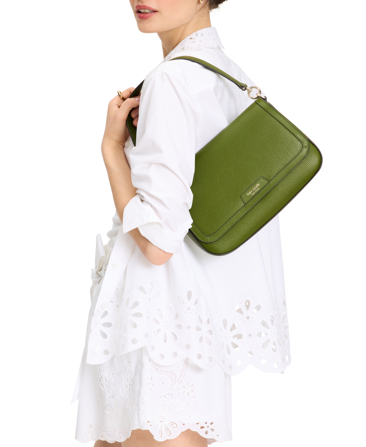 Hudson Pebbled Leather Flap Small Shoulder Bag - Jungle Vine