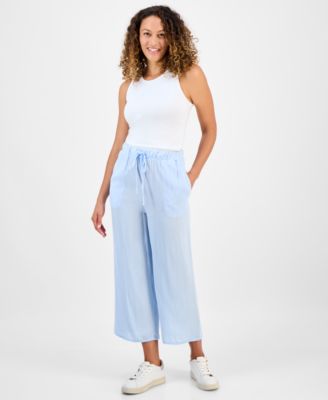 Petite Crop Tie-Waist Wide-Leg Pants, Exclusively at Macy's