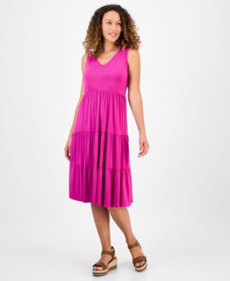 Style & Co - Petite V-Neck Tiered Sleeveless Midi Dress