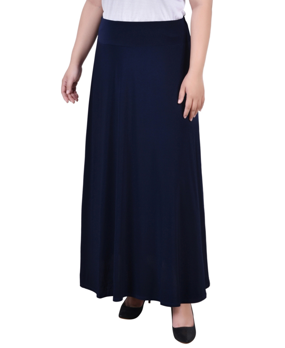 Ny Collection Plus Size Wide Yoked Maxi Skirt In Blue