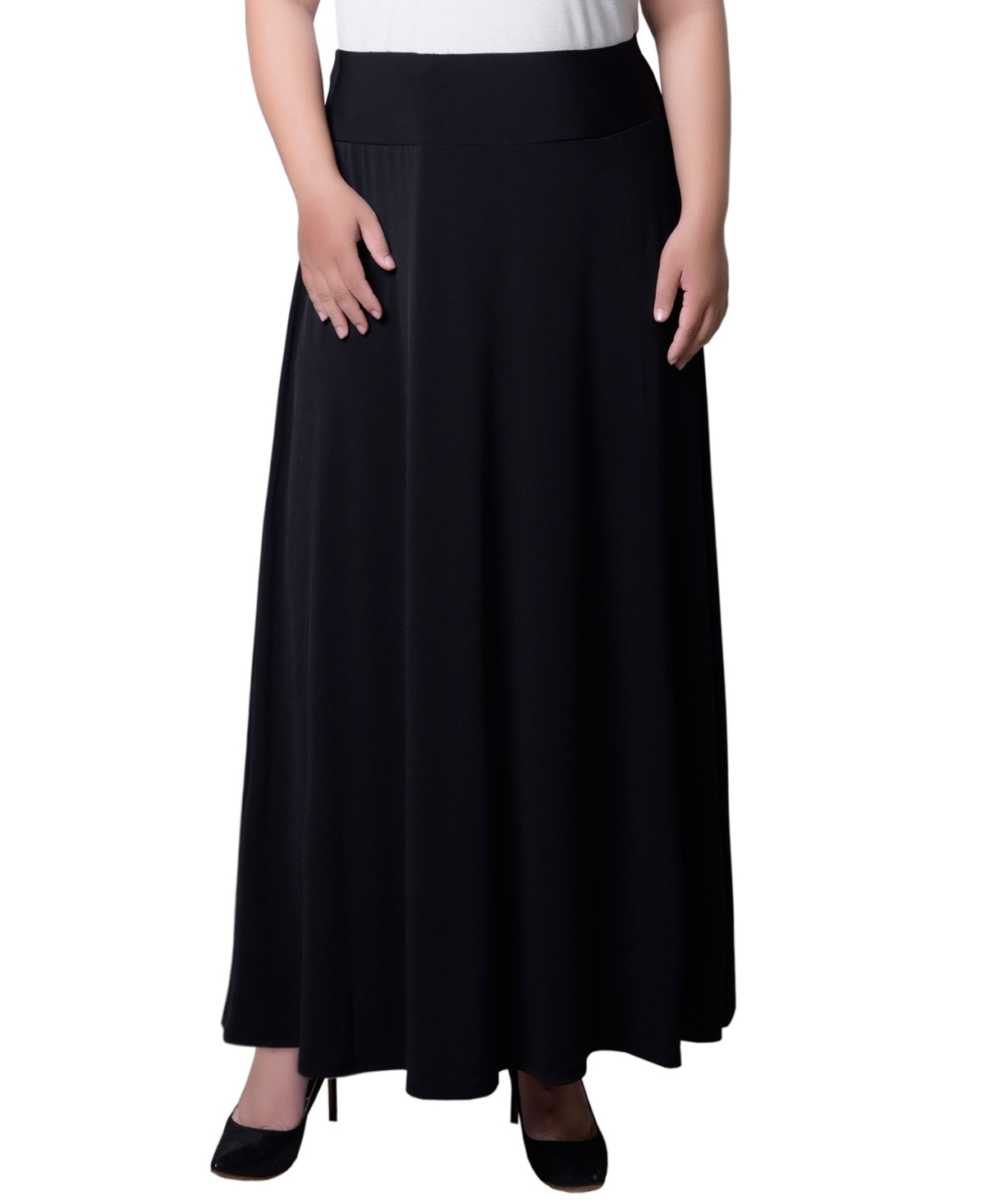 Plus Size Wide Yoked Maxi Skirt - Black