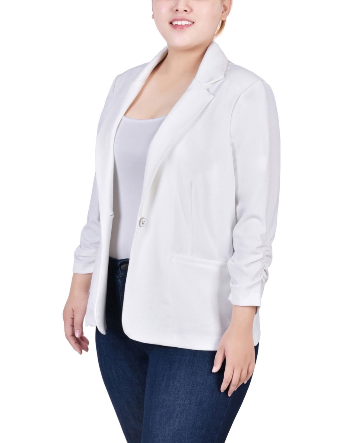 Ny Collection Plus Size Long Sleeve Scuba Crepe Jacket In White