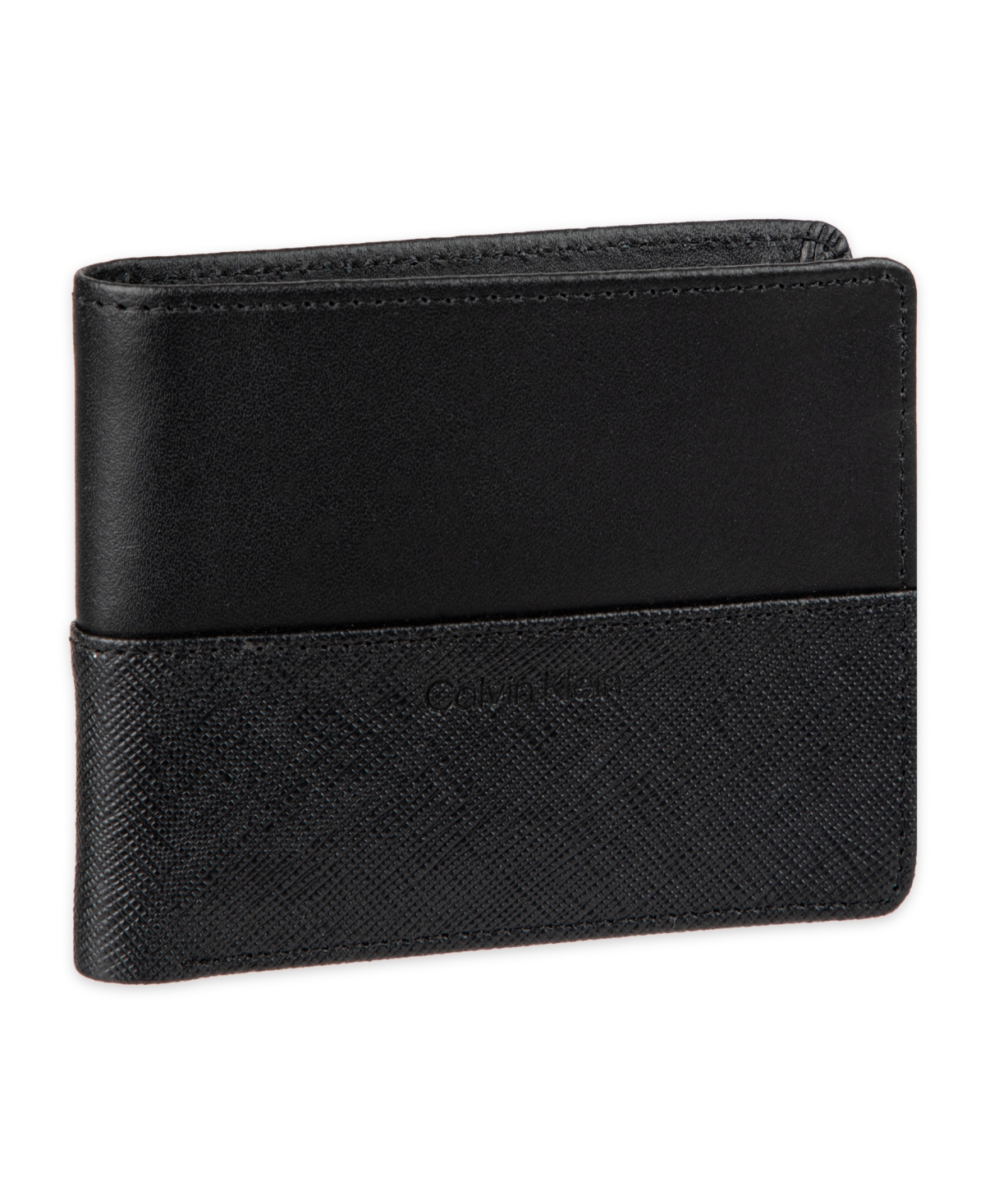 Calvin Klein Men's Rfid Overlapping Saffiano Slimfold Wallet In Black