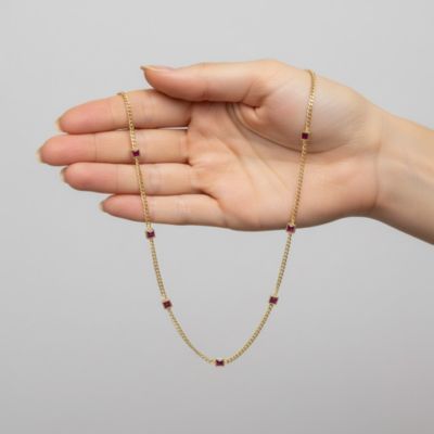 14K Gold Plated with Red Square Accents Chain Necklace