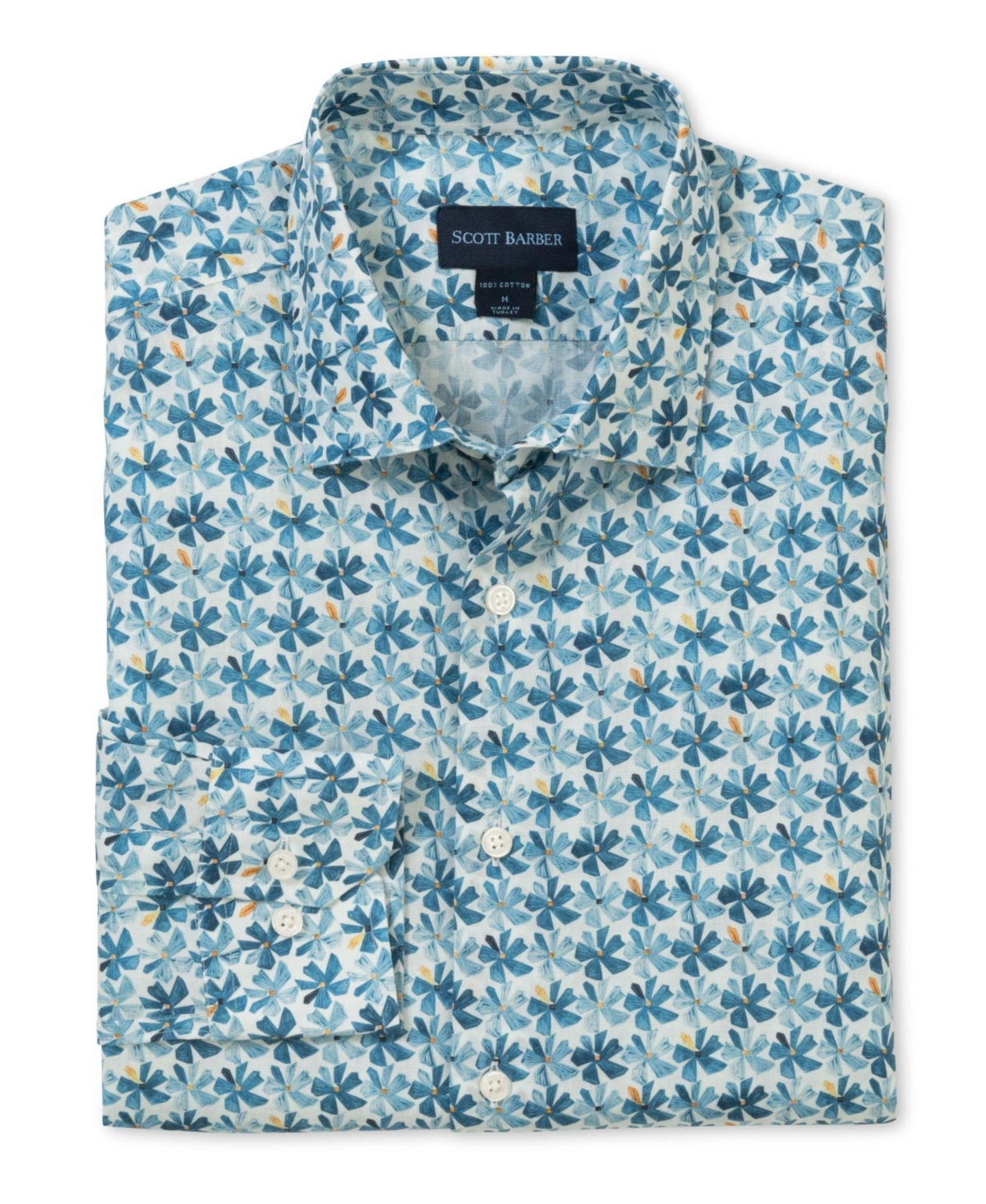 Men's Voile Flower Print, Blue - Blue