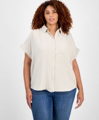 Style & Co - Plus Size Cotton Button-Front Short-Sleeve Camp Shirt