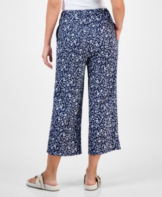 Petite Printed High-Rise Wide-Leg Ankle Pants