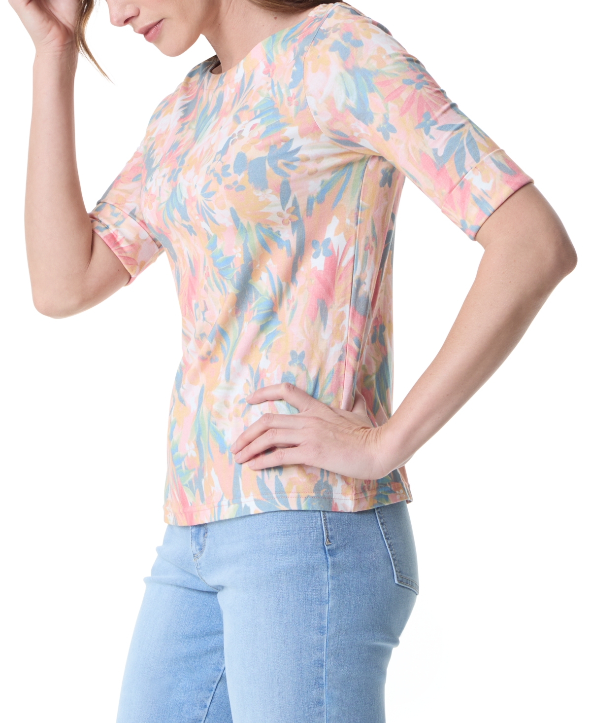 Gloria Vanderbilt Women's Alanis Printed Cuffed-sleeve T-shirt In Pink