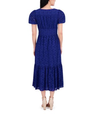 Women's Short-Sleeve Eyelet Midi Dress