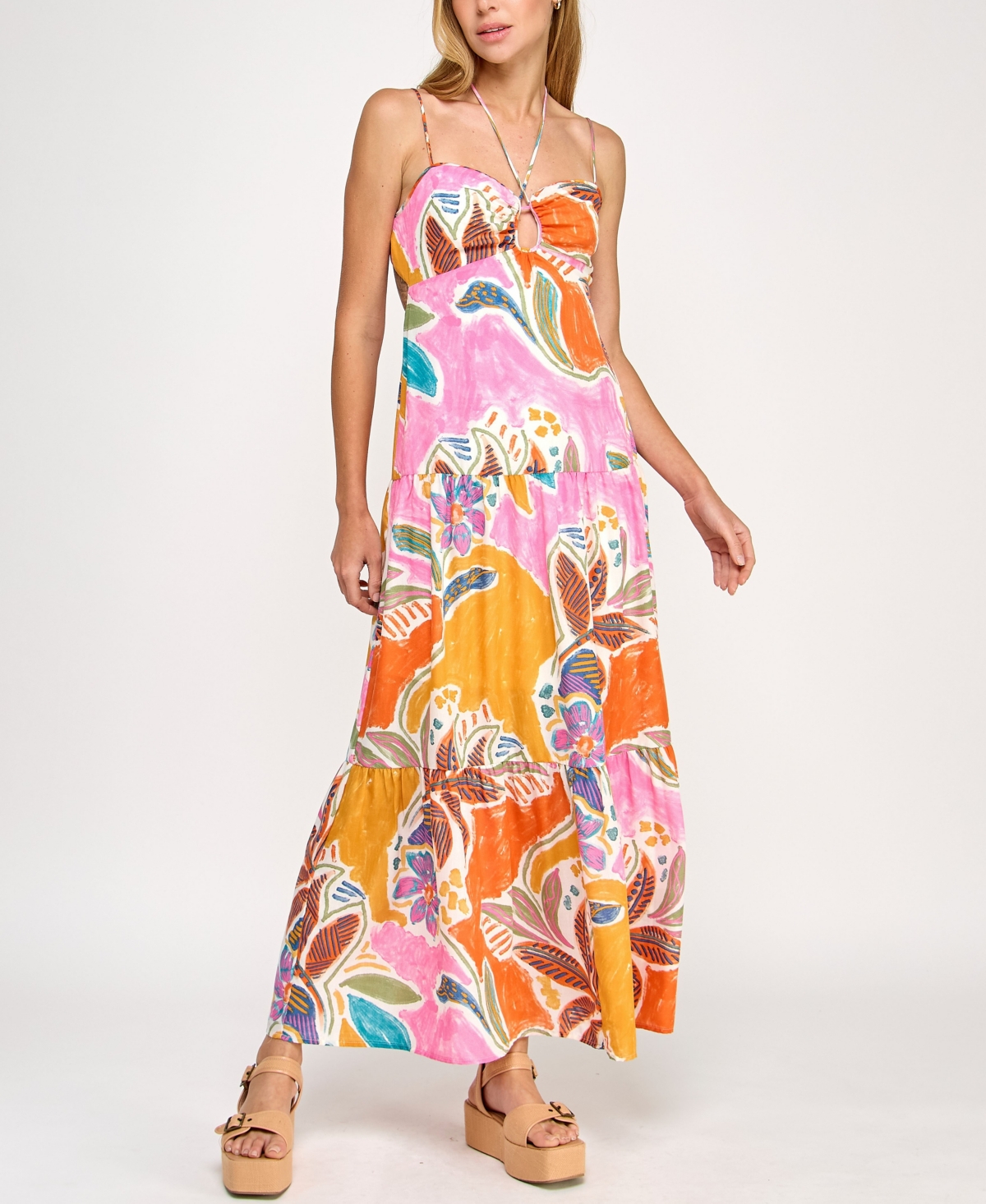 Beauty & Grace/K&K Clothing Llc Juniors' Printed Sweetheart Maxi Dress - Multi