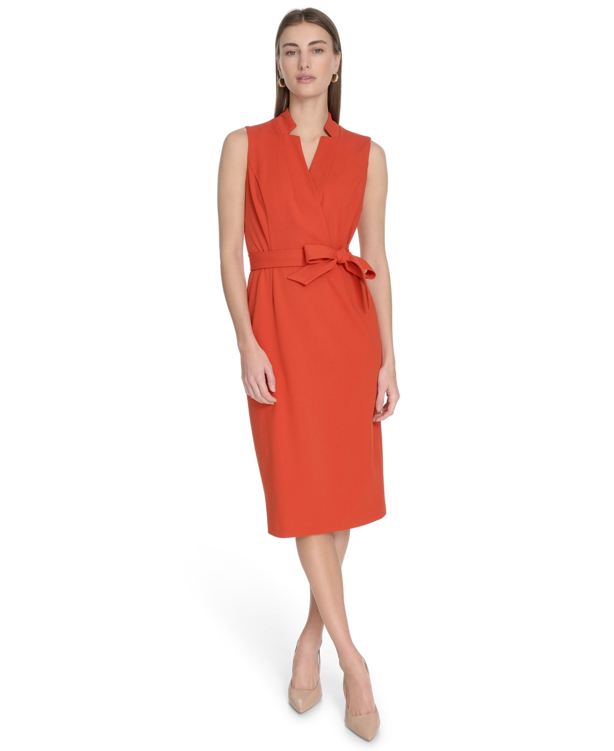 Calvin Klein Women's Sleeveless Midi Sheath Dress In Orange