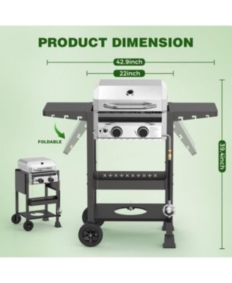  2-Burner Propane Gas Grill with Folding Side Tables,Stainless Steel 16,000 BTU BBQ Grill,Outdoor Grill for Barbecue,Patio,Camping