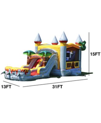 T-Rex Commercial Grade Bounce House Water Slide with Pool for Kids and Adults (with Blower), Basketball Hoop, Wet Dry Combo, Outdoor, Big Inflatable, Birthday Party Rental