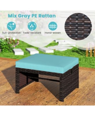 Multipurpose Outdoor 2 Pieces Patio PE Rattan Ottomans Footstool