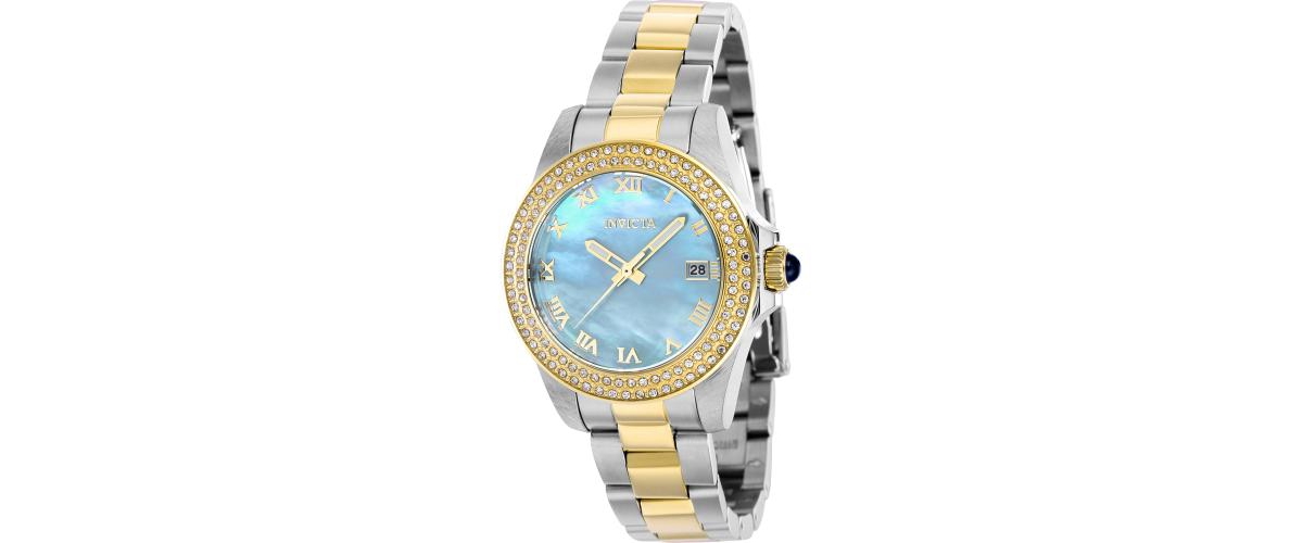 Women's 41552 Angel Quartz 3 Hand Light Blue Dial Watch - Gold