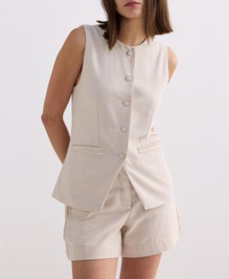 Women's Cotton Tweed Vest Jacket Set in Cream