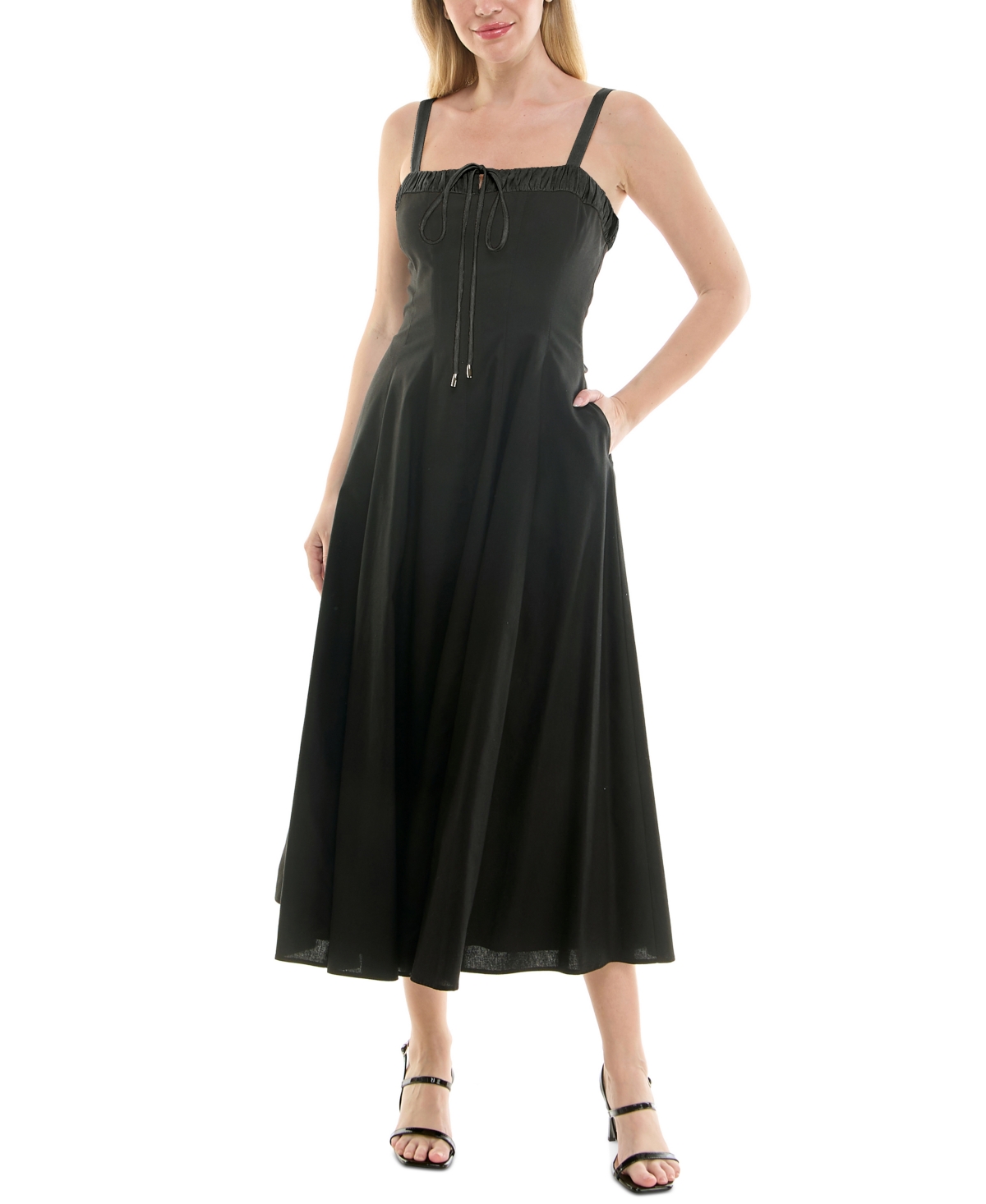 Women's Tie-Front Sleeveless Fit & Flare Dress - Onyx