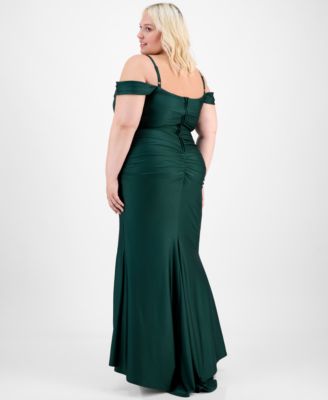 Trendy Plus Size Ruched Cold-Shoulder Gown