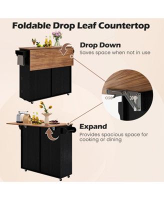 Rolling Kitchen Island with Trash Can Cabinet and Rubber Universal Wheels