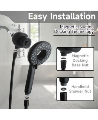 High Pressure Shower Heads 6 Spray Mode, Magnetic Shower Head for Bathroom, Matte Black Handheld Shower with 60 inch Stainless Steel Hose