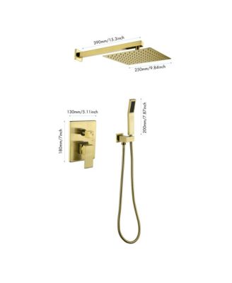 Brushed Gold Shower System, Bathroom 10 Inches Rain Shower Head with Handheld Combo Set, Wall Mounted High Pressure Rainfall Dual Shower Head System, Shower Faucet Set with Valve and Trim
