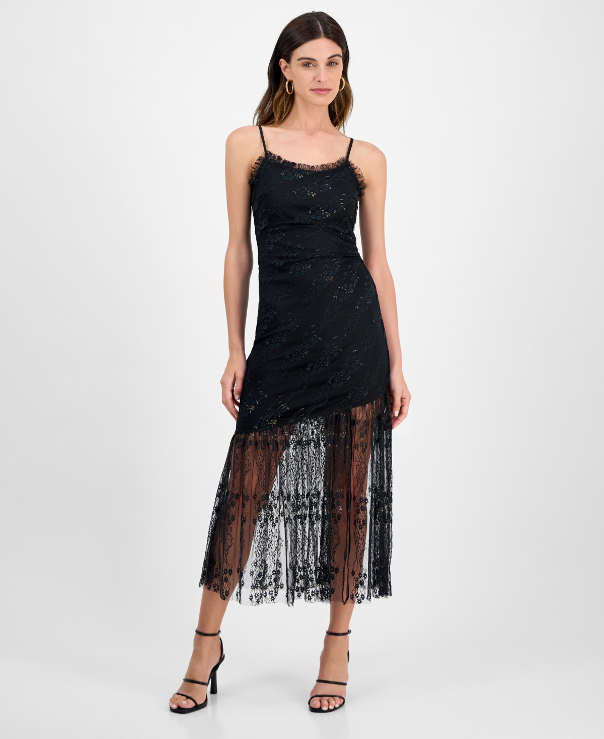 Juniors' Asymmetrical Lace Dress - Black