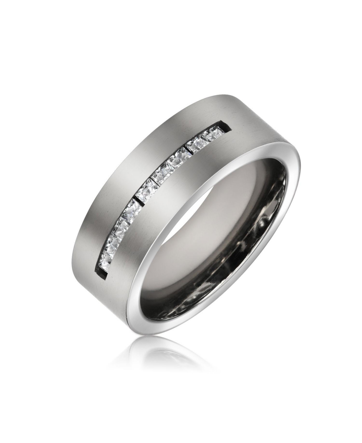 Wide Cubic Zirconia Channel Set Cz Couples Band Ring 7MM Silver Tone Titanium - Silver a