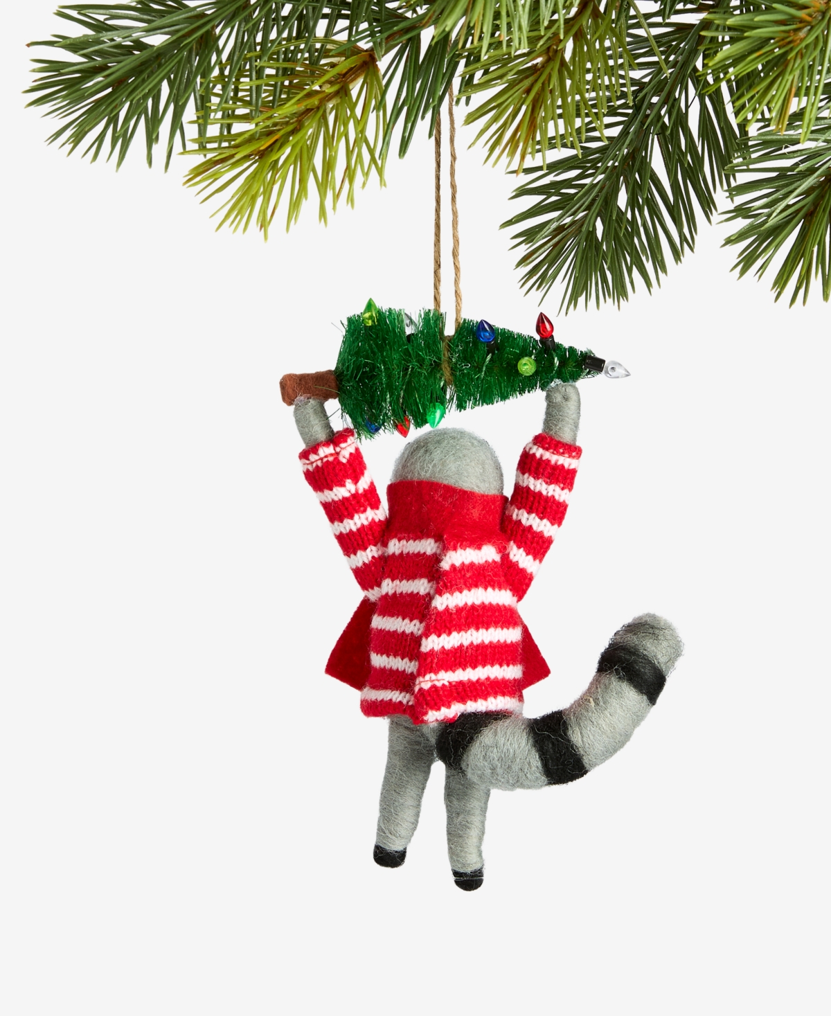 Holiday Lane Tiny Tidings Tree-toting Raccoon Fabric Ornament, Macy's Exclusive In Red