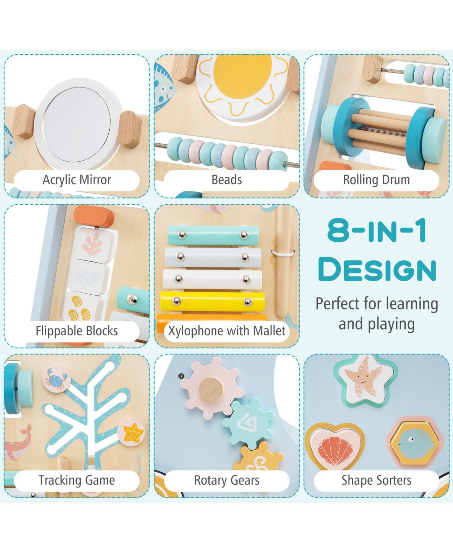 Toddler Walker Push and Pull Learning Activity Center with Wheels