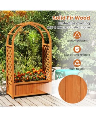 Raised Garden Bed with Lattice Trellis Ached Roof Wooden Elevated Planter Box