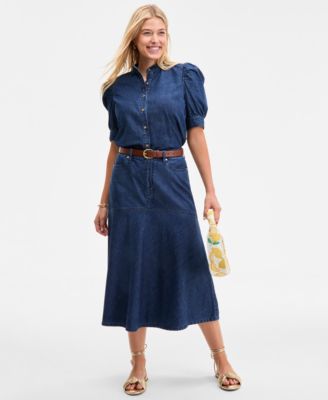 On 34th - Women's Denim Flared Midi Skirt