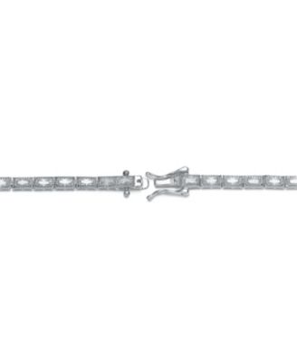 Sterling Silver White Gold Plating with Cubic Zirconia Vintage Milgrain Tennis Bracelet